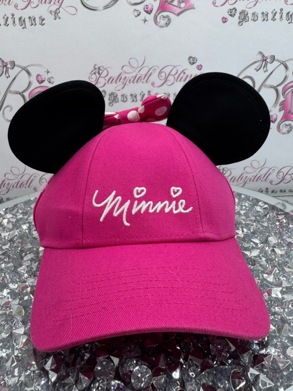 Disney hat ears bright pink black Minnie Pink Baseball Cap with Black Ears